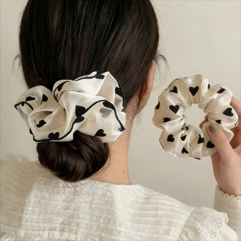 3Pcs/Set Floral Printed Fabric Hair Scrunchies High Elastic No Hurt Hair Elastic Hair Ties Soft Fabric Polka Dot Pattern