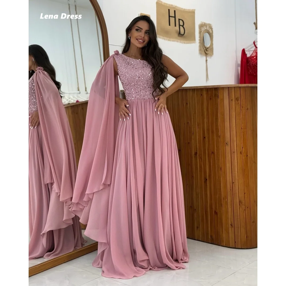 

Lena Shiny Evening Dresses Woman Elegant Party Dresses 2025 Woman Luxury Custom Made Dress Wedding One Shoulder Chiffon Line A
