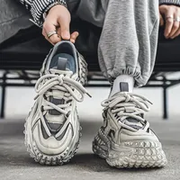 Trendy Summer Breathable Casual Sports Shoes For Youth With Rubber Sole And Distressed Look Increased Height Dad Shoes