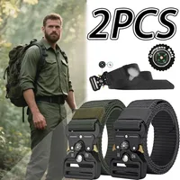2PCS Men's Compass Outdoor Sports Belt, Canvas Breathable Body, Sturdy Plastic Buckle, For Outdoor Sports, Cross-country Hiking