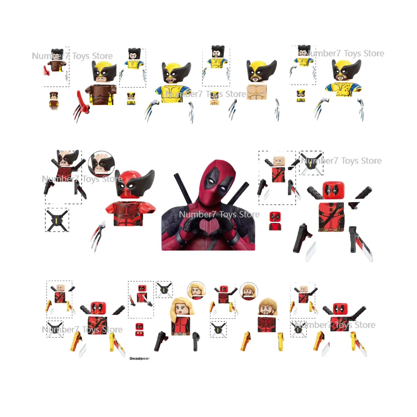 

10 Pieces of Hot Movie Deadpool&Wolverine Superhero Assembly Building Blocks, Humanoid Toy Models, Children's Christmas Gifts