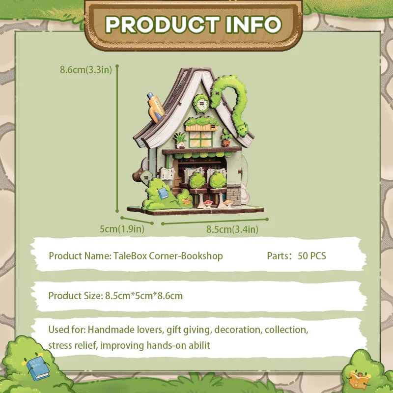 CUTEBEE Mini Store Series DIY Miniature House 3D Wooden Puzzle Toys Handmade Dollhouse Kit for TaleBox Corner Bookshop