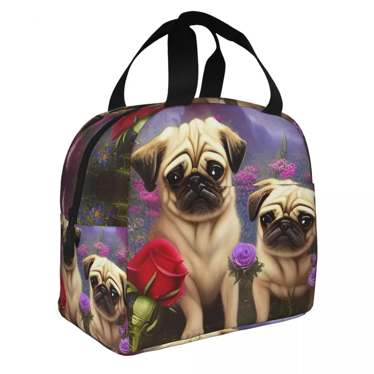 

Pugs In Wonderland Lunch Bento Bags Portable Aluminum Foil thickened Thermal Cloth Lunch Bag for Women Men Boy