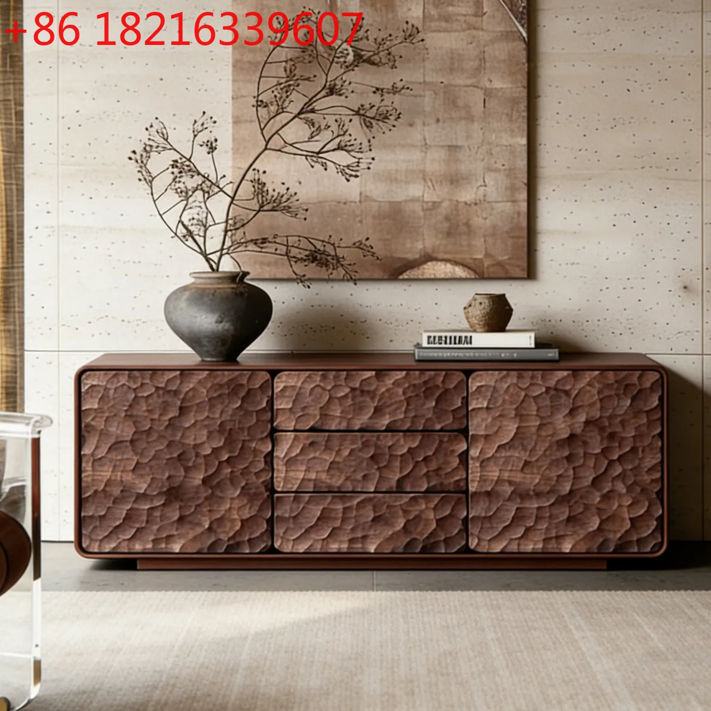 YAO medieval walnut solid wood hammer pattern high cabinet light luxury living room storage integrated wall TV cabinet