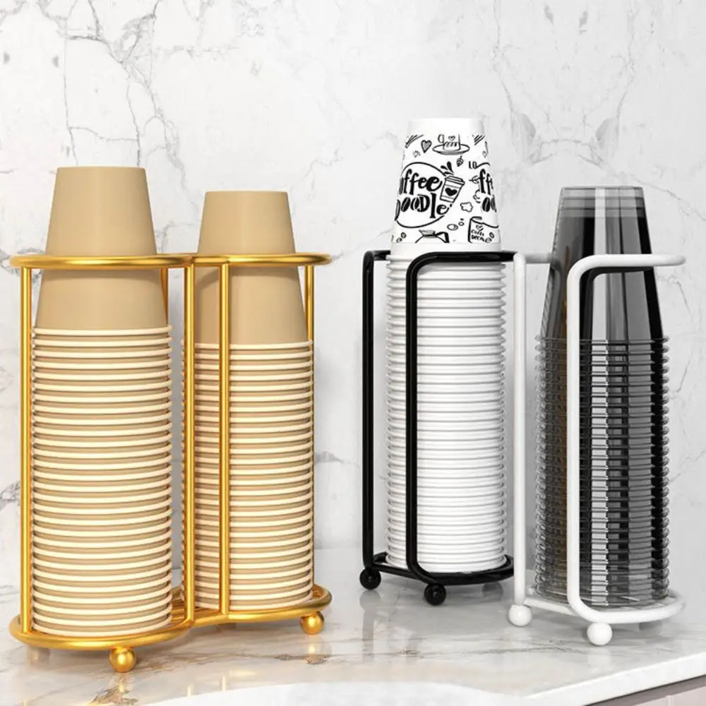 

Metal Kitchen Paper Cup Holder Large Capacity Hollow Out Design Cup Storage Shelf Double Layer Single Layer