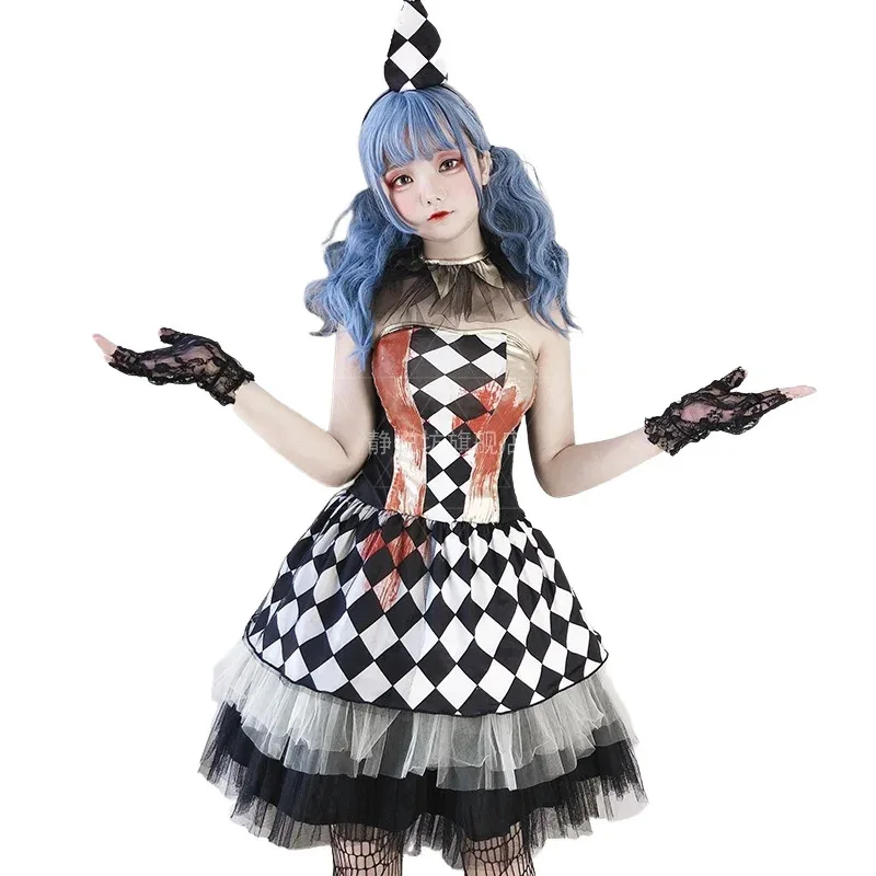 Circus Joker Adult Girl Horror Clown Cosplay Role Play Performance Fancy Dress Halloween Party Costume kn.7