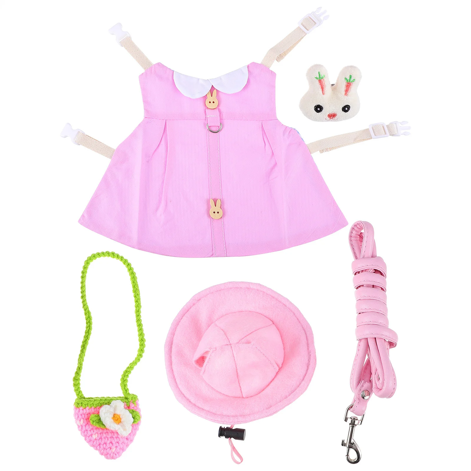 

Pet Bunny Vest Leash Costume Set Breathable Wear-Resistant Outdoor Small Animal Harness Suit Party Dress Up Supplies