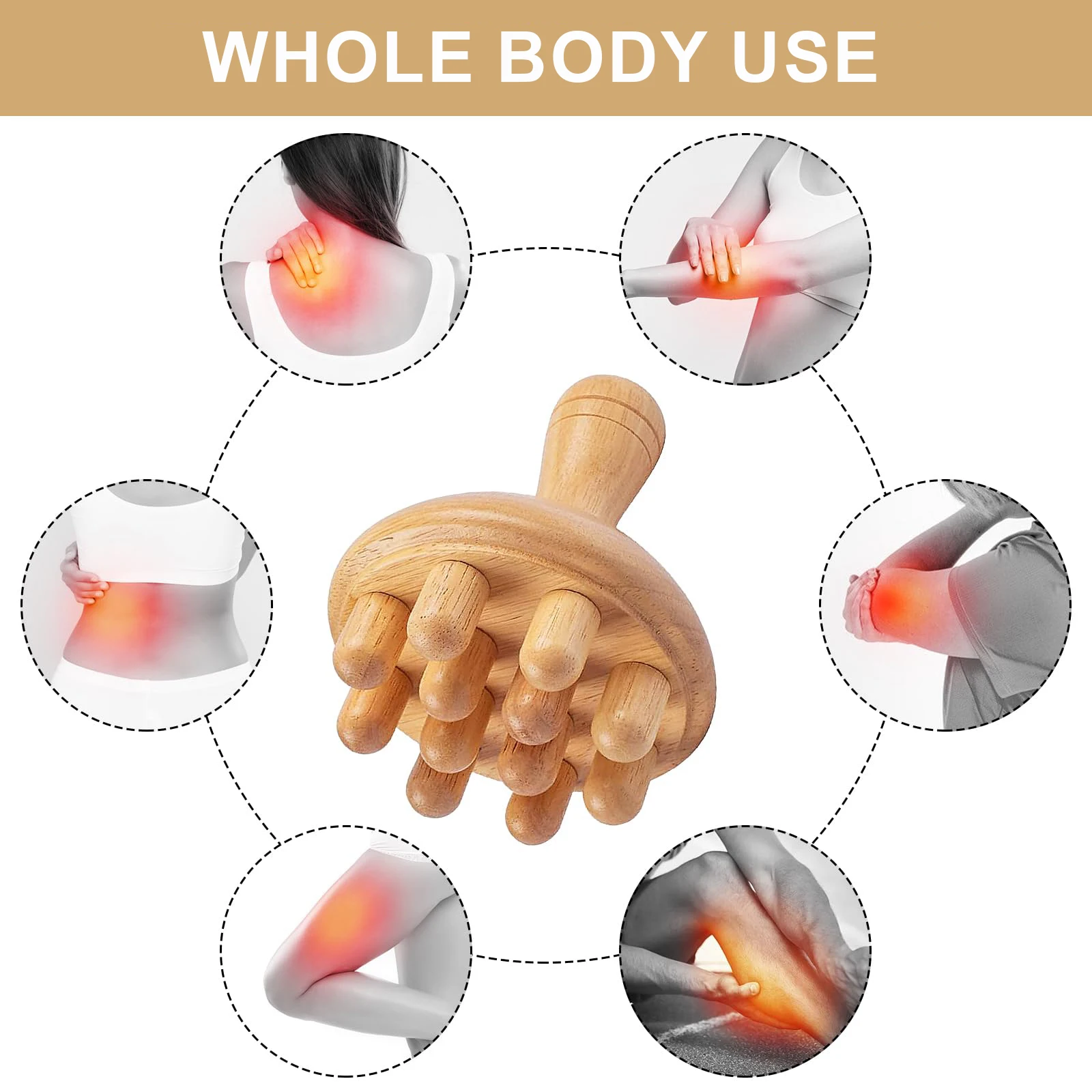 أداة تدليك فطر خشبية ، أداة تدليك يدوية ، توتر العضلات ، الدهون المحلية ، gua sha ، للاستخدام الكامل للجسم