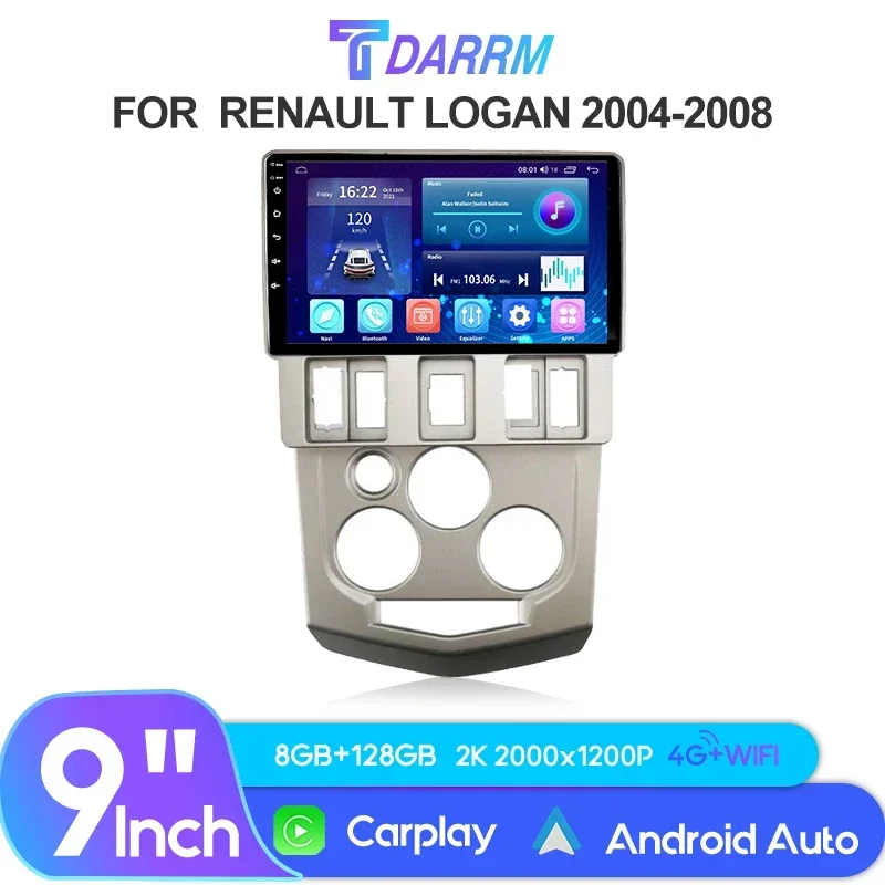 

Автомобильный радиоприемник для Renault Logan L90 2004 2005 2006 2007, Android 12, мультимедийный видеоплеер, GPS 4G Carplay, авторадио, головное устройство