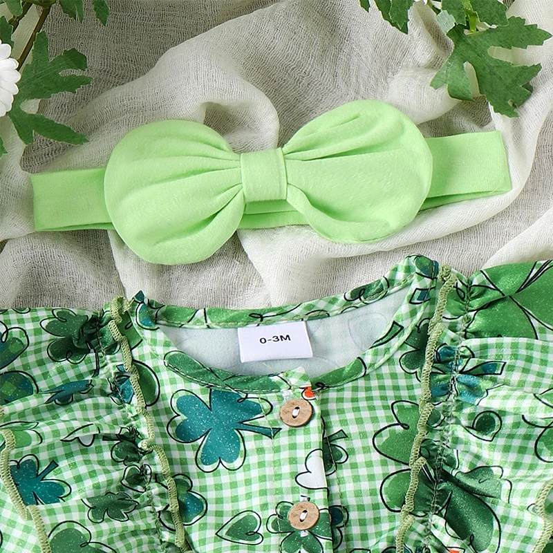 

Baby Girl 2Pcs Spring Outfits Long Sleeve Bow Front Ruffle Romper with Headband Set Infant Clothes