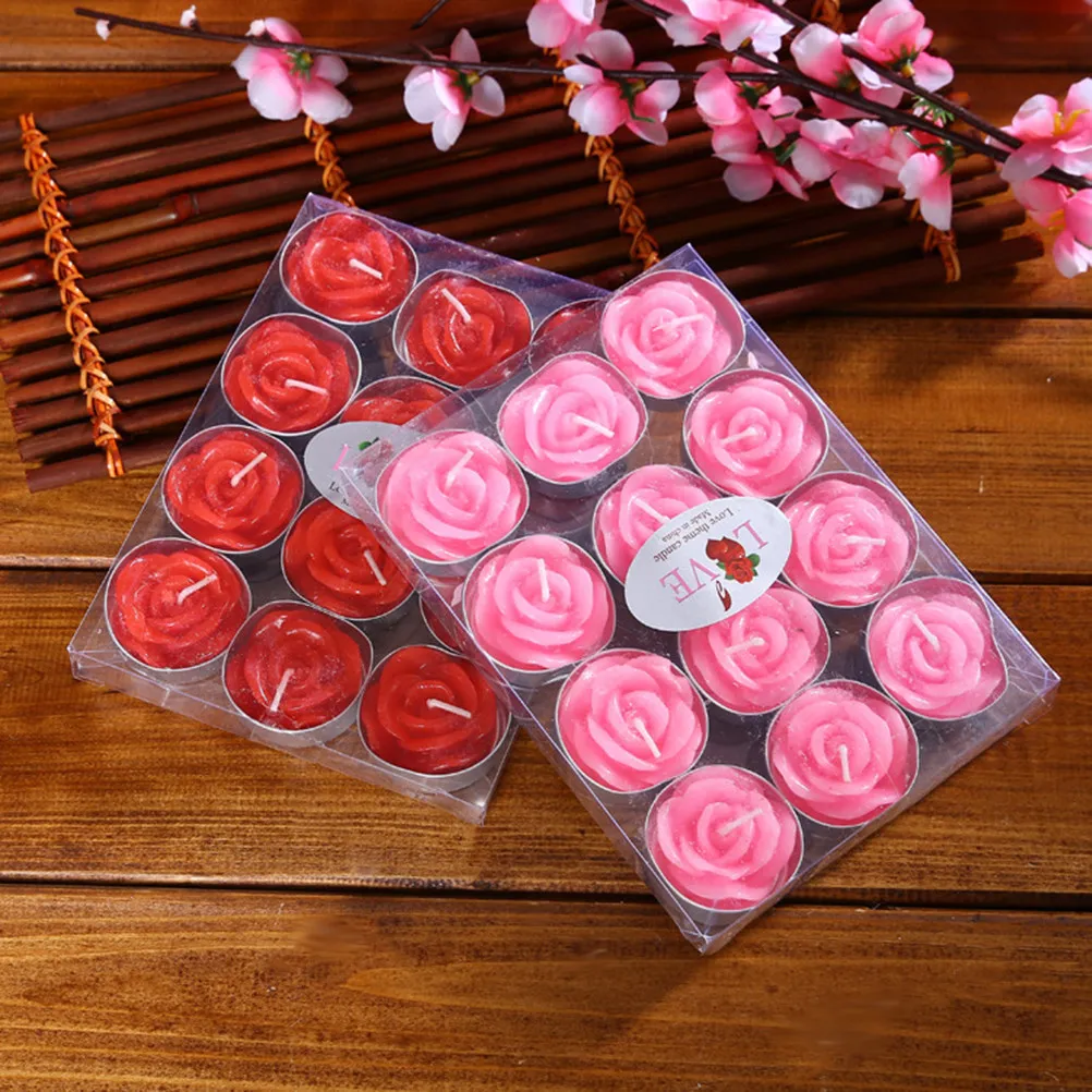 12Pcs Floating Rose Flower Candles Smokeless Unscented Paraffin Wax Romantic Ambience Wedding Table Decor Birthday Shower