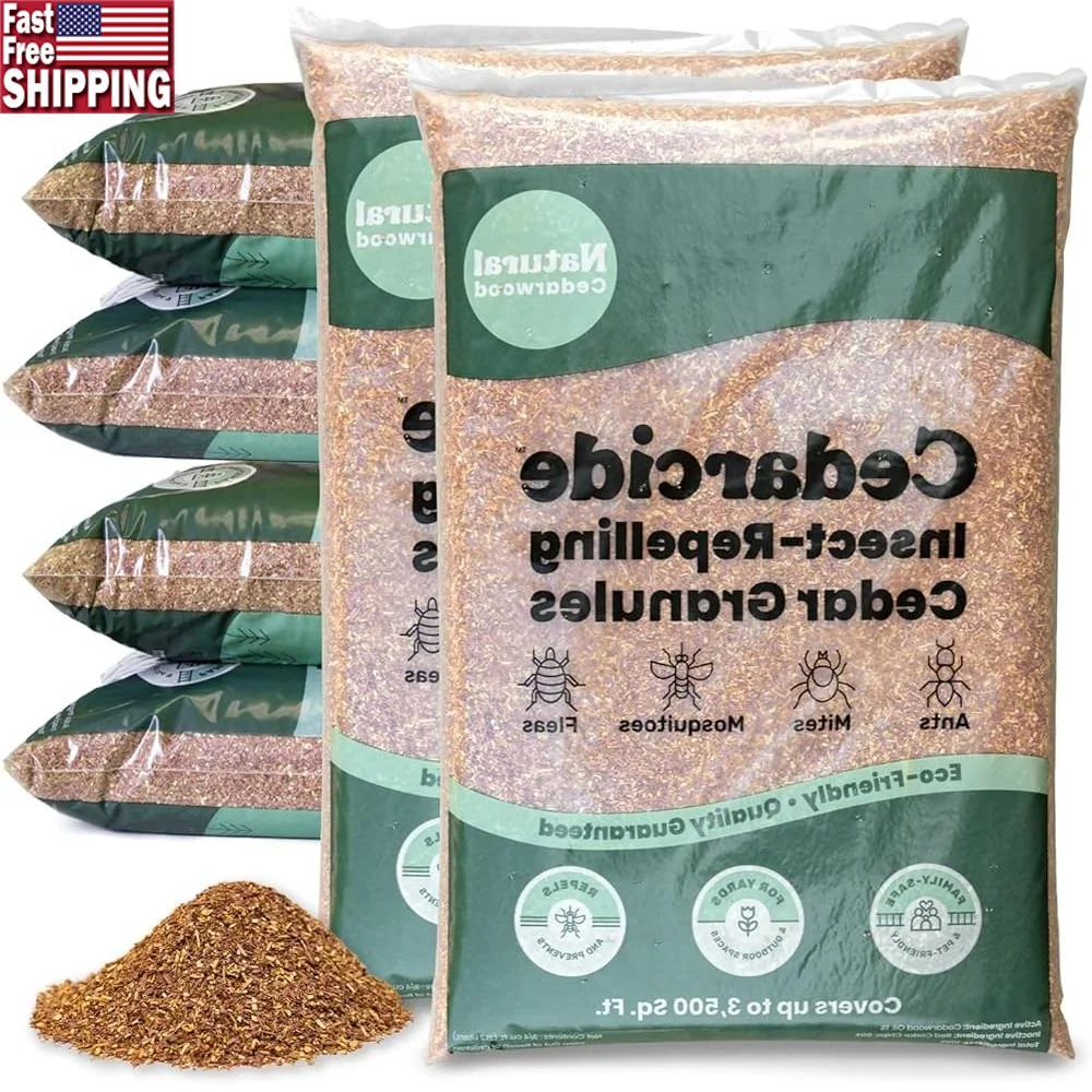 

Natural Cedar Granules Bug Repellent Safe Family Pets Fleas Ticks Ants Mosquitoes Pest Control Eco Friendly Easy to Use 48 Lbs