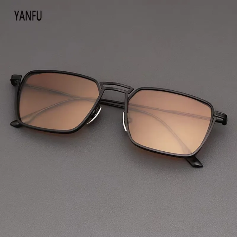 Polarized Tawny Sunglasses Black Frame Square Sunglasses Titanium Vintage Brand Design Fashion Men Women UV400 Glasses Outdoor