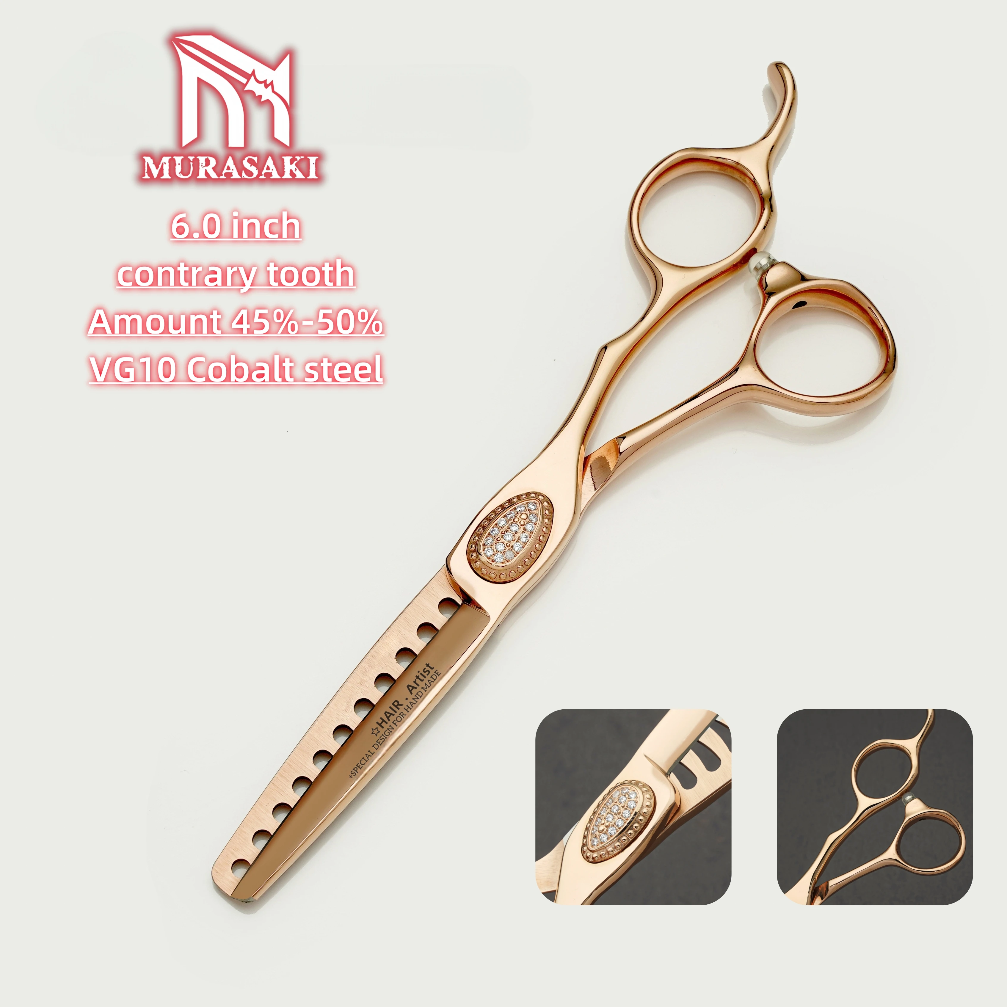 Professionelle Friseurschere aus Roségold, Friseurschere aus erstklassigem VG10-Stahl, 6 bis 7 Zoll Friseurschere, scharf und langlebig – Detail 9