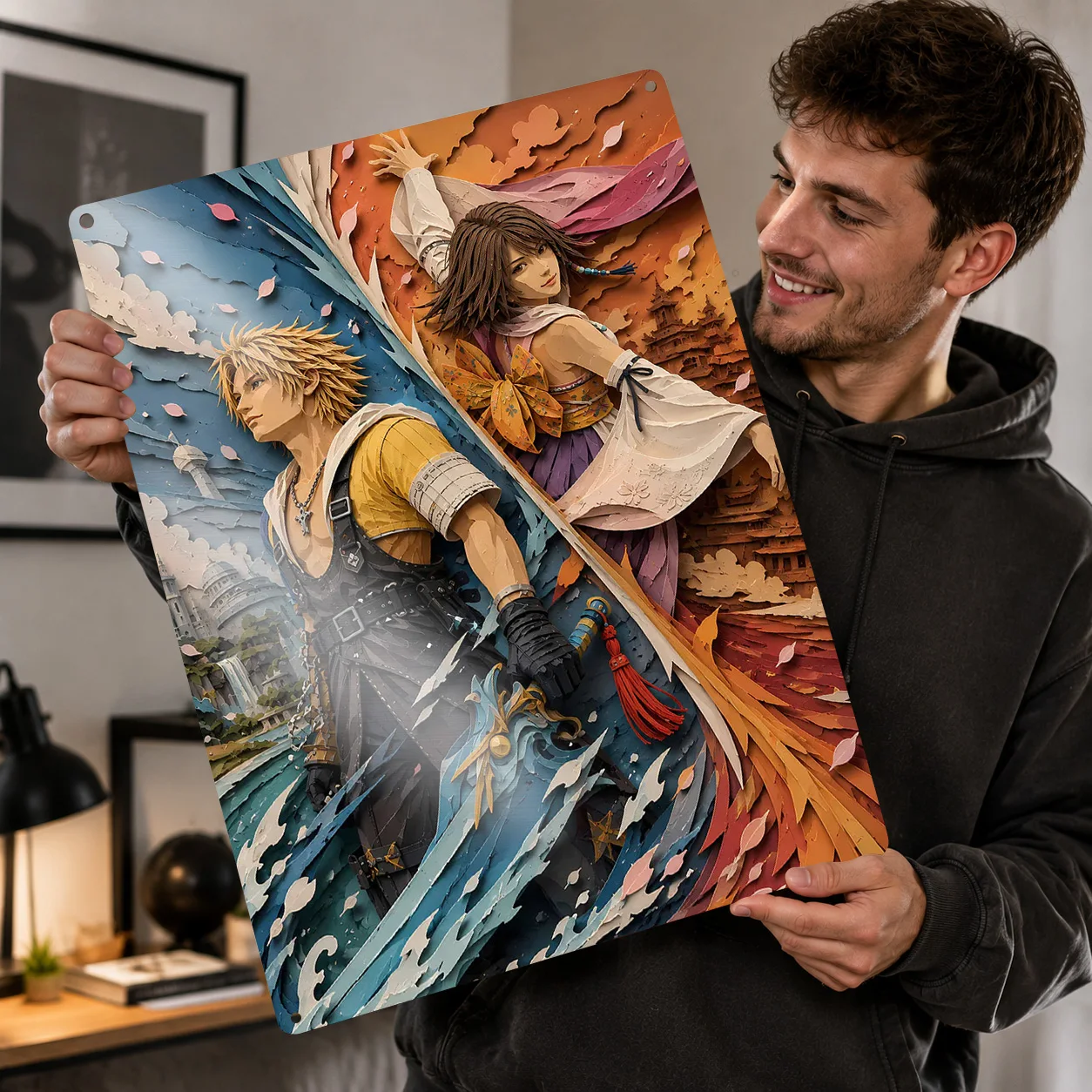 Final Fantasy X Characters Personalized 3D Textured Metal Poster Wall Art Vintage Tin Signs for Bedroom Decorations House Home