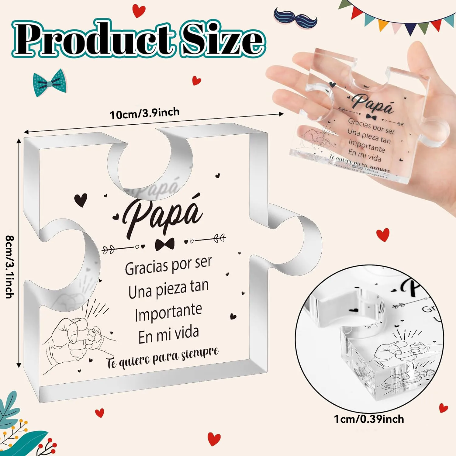 Puzzle Shaped Acrylic 2D Desk Plaque, Spanish Papá Gracias por ser Una pieza tan Importante En mi vida Tabletop Sign