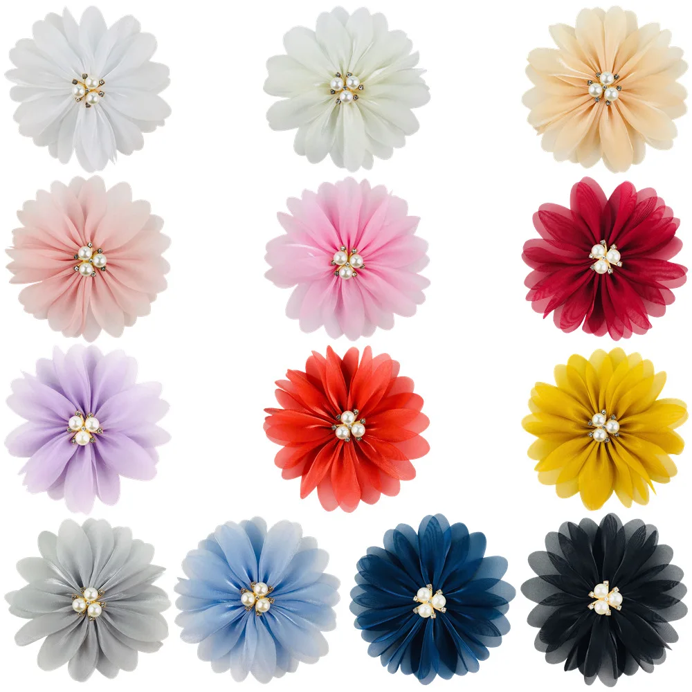 

500pcs 9cm Double Head Flower New Handmade Yarn With Diamond High-end Headwear Apparel Pet Accessories