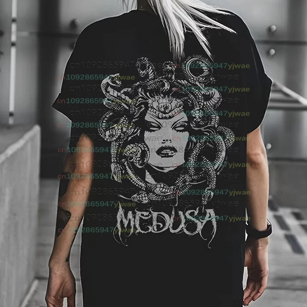 Medusa-Print-Muster Damen T-Shirt Mädchen Oversize Alltags-Top Weibliche Kreativität Street-T-Shirt O-Ausschnitt T-Shirt Lässige Damenkleidung