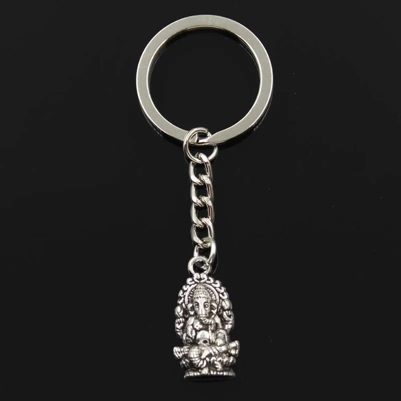 Fashion Keychain 26x14mm Ganesha Elephant Buddha Silver Color Pendants DIY Men Car Key Chain Ring Holder Souvenir For Gift