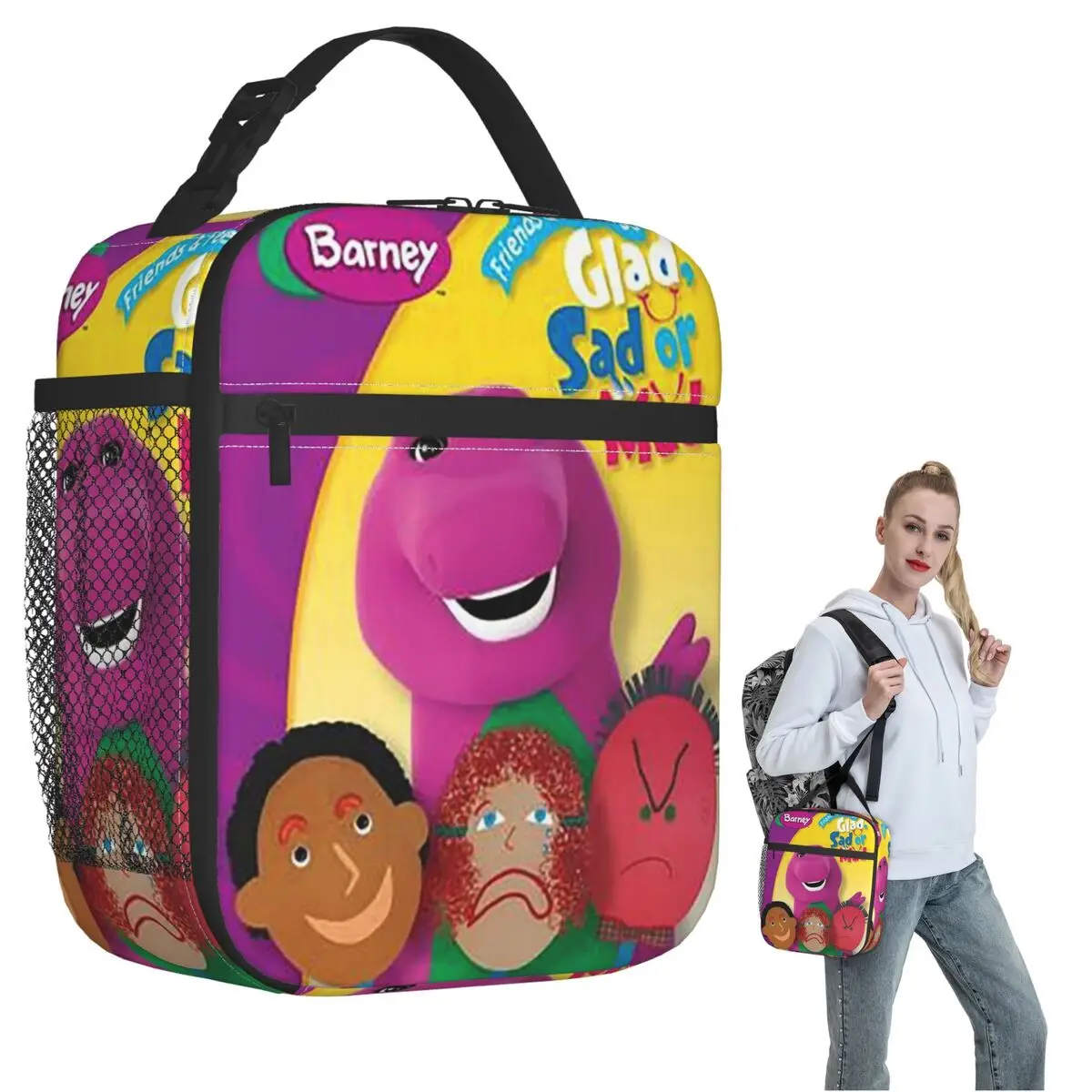 

Barney Friends Dinosaur Cartoon Insulated Lunch Bag for Women Children Leakproof Food Boxes Thermal Lunch Box Tote