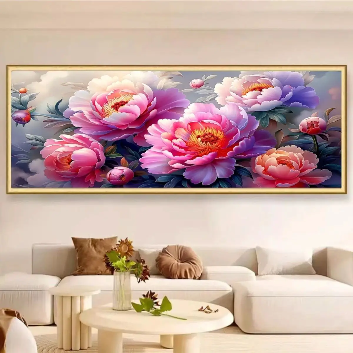 9ct 220x100cm Peony Embroidery DIY Chinese Style Printed Kits Cross Stitch Needlework Set Home Decor Crafts