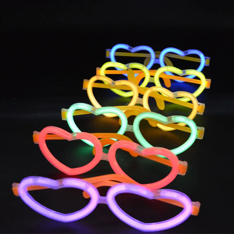 10 sets DIY Luminous Heart Eye Glasses Fluorescent Wear Glow Stick Party Gift  Adult Kids Birthday Halloween Wedding Festival