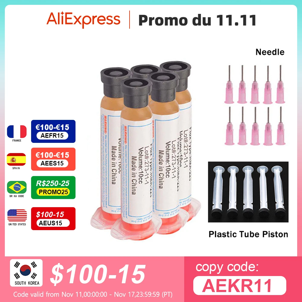 Flux Solder Paste Grease 10cc With 10pcs Pin Rma223 Rma-223 For Chip Led Bga Smd Pga Pcb Diy Maintenance Tool