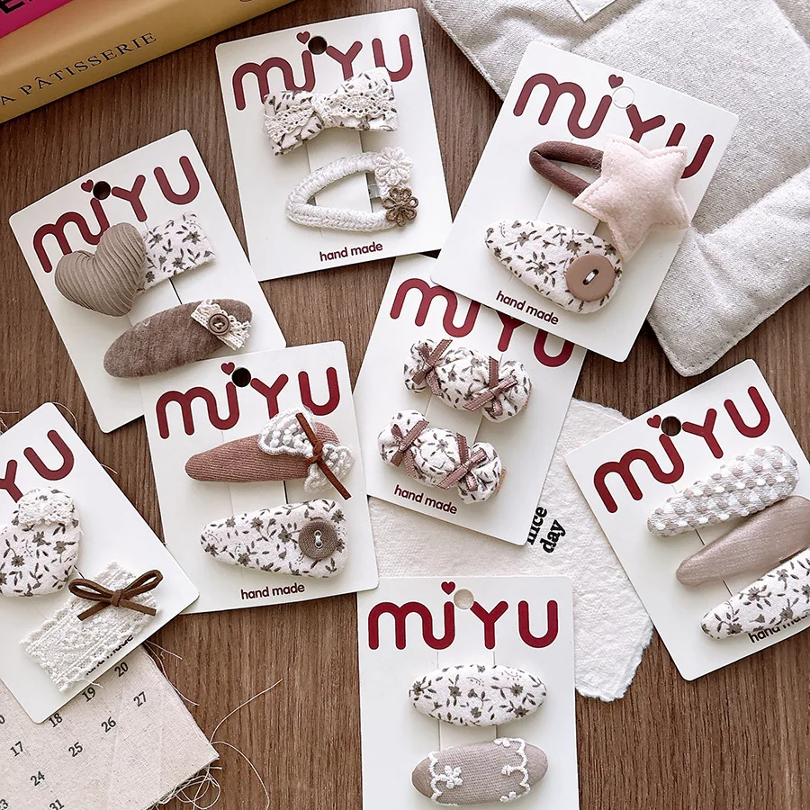 

2PC Cotton Fabric Baby Hair Clips Tartan Floral Prints Lace Embroidery Hairpin Flower BB Barrettes Girls Kids Fashion Headwear