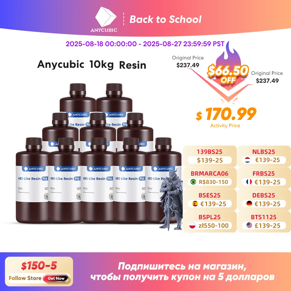 

ANYCUBIC Resin ABS Pro 2/ Water Wash/ ECO Plant Resin 405nm UV Resin 10kg For LCD 3D Printer Material For Printing