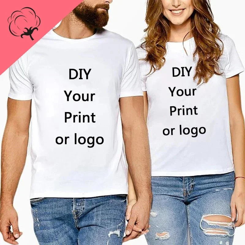 Camiseta impressa personalizada do lazer dos homens, DIY, seu como a foto ou logotipo, tops personalizados da moda, 100% algodão