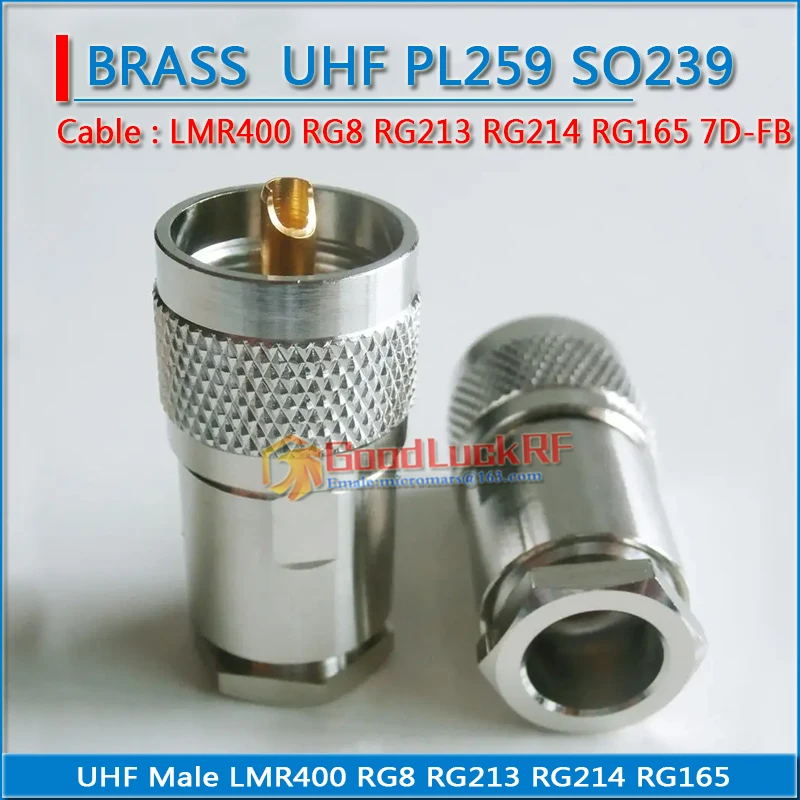 Connector Socket PL259 SO239 SO-239 UHF Male Clamp For RG8 RG165 RG213 LMR400 7D-FB SYV-50-7 Cable Brass RF Coaxial Adapter