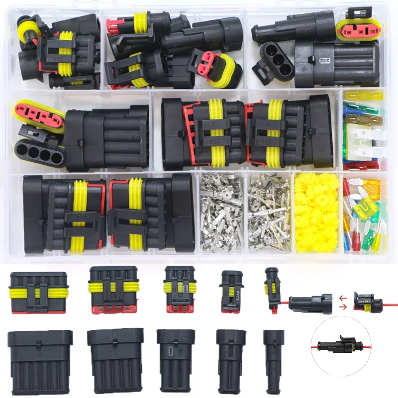 

240pcs Dropship HID Waterproof Connectors 1/2/3/4 Pin 26 Sets Car Electrical Wire Connector Plug Truck Harness 300V 12A