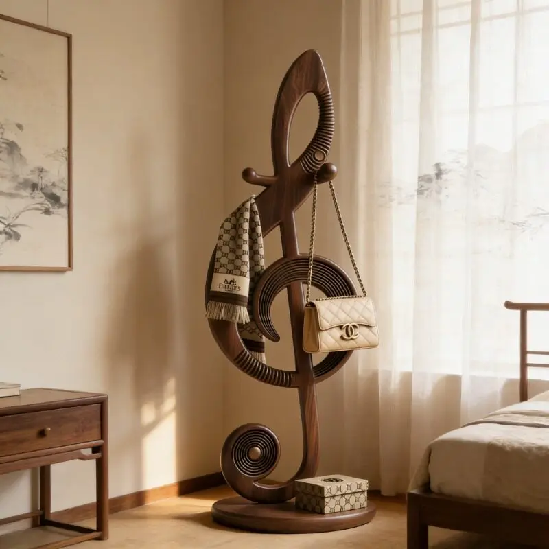 High-end design black walnut new style musical note coat rack medieval style new style