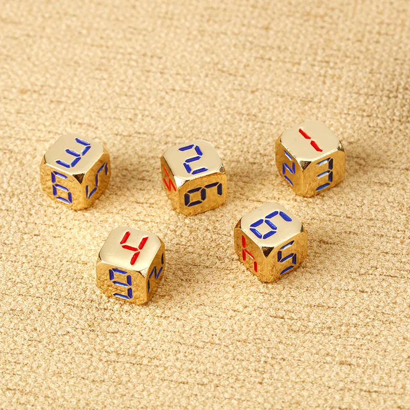 5PCS/1Set Metal Dice Golden/Bronze Colorful Numbers Funny Game Dice Six Sided Decider Board Game Acessorios 13mm