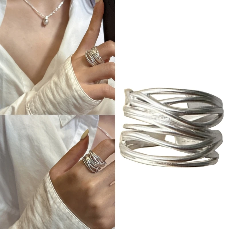 Trendy Twisted Wraparound Rings Artistic Crossovers Pattern Rings Adjustable Size Twisted Rings for Finger Types C1FC