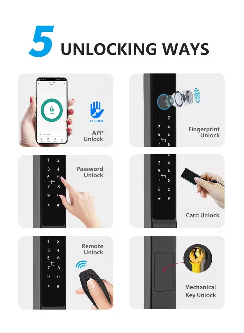 Waterproof Smart Lock Fingerprint TTlock APP Password RFID Card Electronic Digital Door Lock for Sliding Glass Aluminum Door