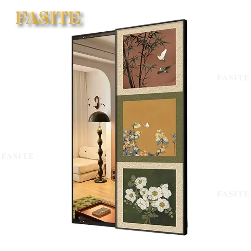 For French Retro Hidden Full Length Mirror Push Pull Sliding Door Invisible Wall Mural Space Saving Decor for Bedroom Living