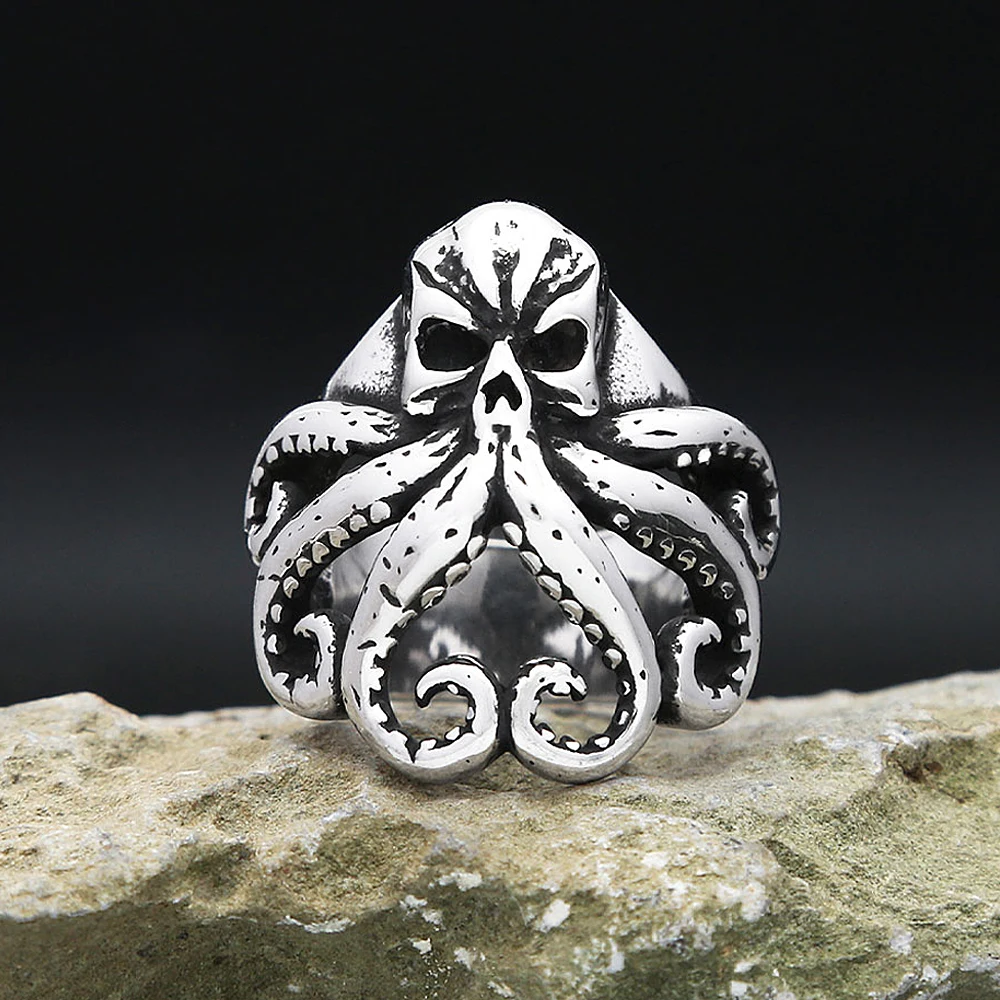 Retro Nordic Pirate Schädel Octopus Ringe Für Männer Gothic Edelstahl Schädel Biker Ring Frauen Mode Schmuck Geschenk Großhandel