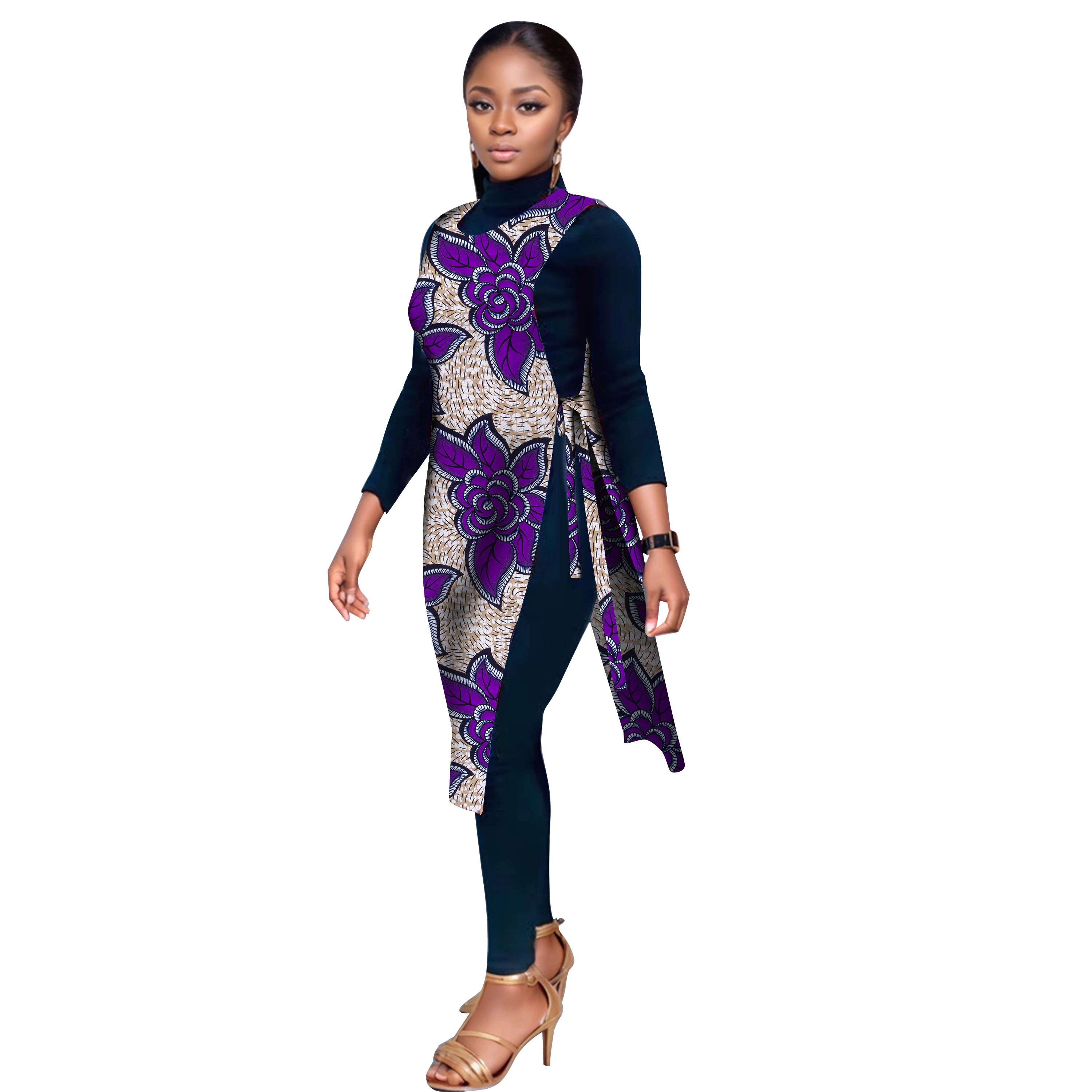 

BRW Women Vest Dress with Belt Traditional Dress Party Clothing Midi African Female Clothes Korean Ankara Wyb907