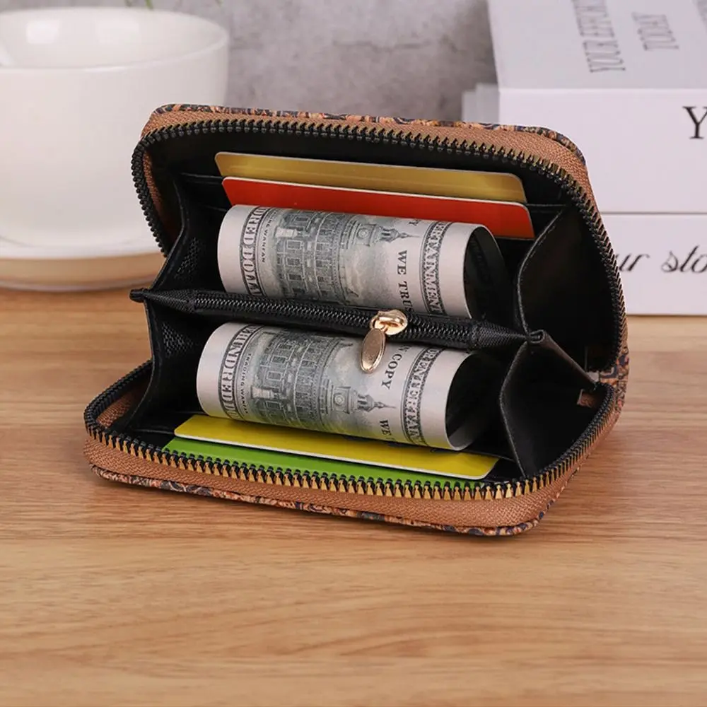 Portable Retro Short Wallet PU Leather Bohemian Style Coins Purse Multifunctional Multi Card Slots Card Bag