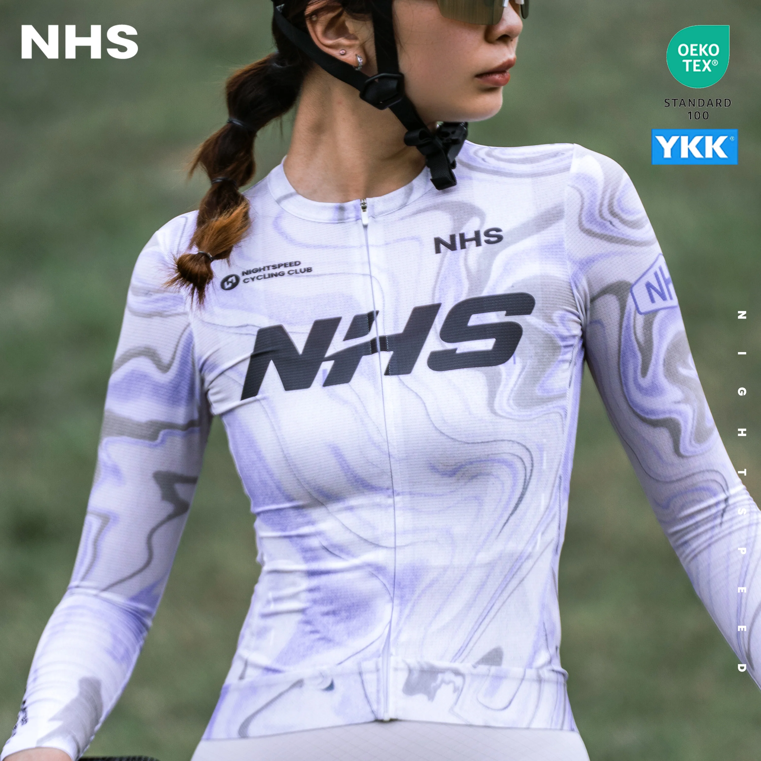 

Женская велосипедная майка NHS с длинным рукавом и 3 задними карманами, рубашка для езды на велосипеде, влагоотводящая, быстросохнущая, велосипедная рубашка, одежда