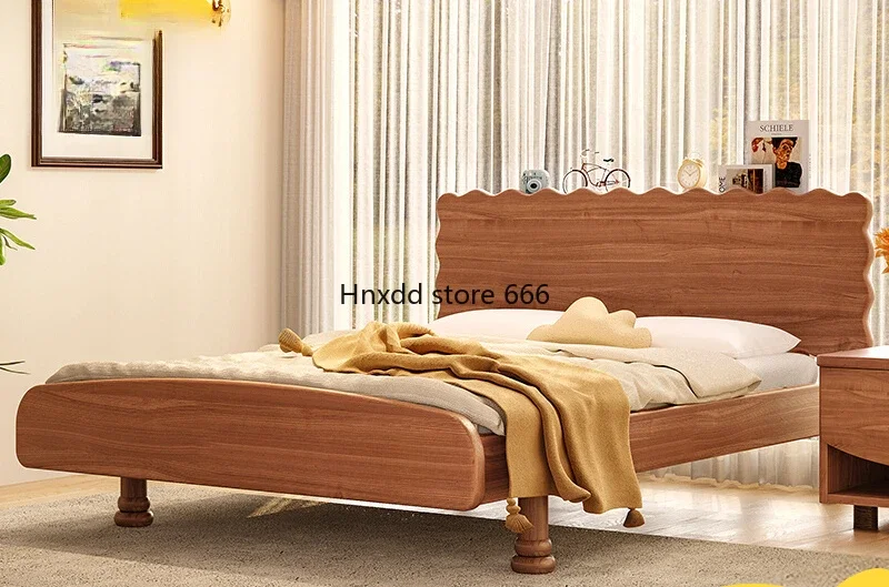 Modern simple red sandalwood double bed small apartment