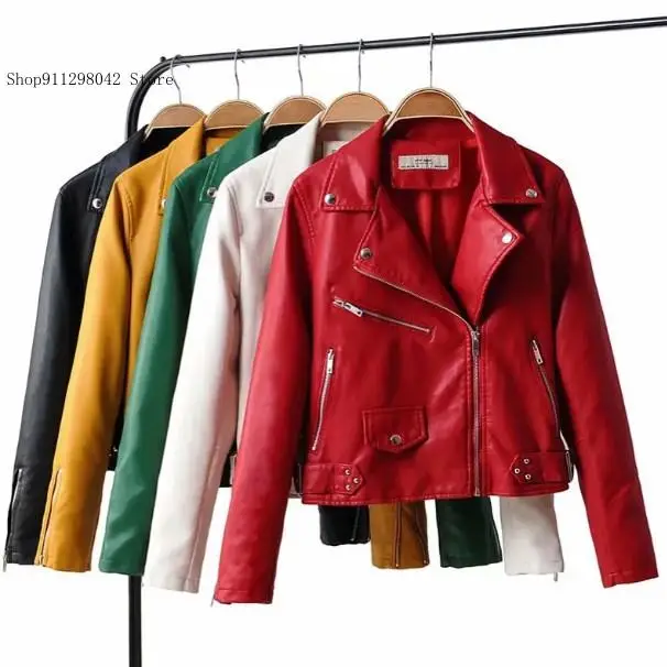 Spring and Autumn Solid Color Casual Pu Leather Jackets and Coat Women