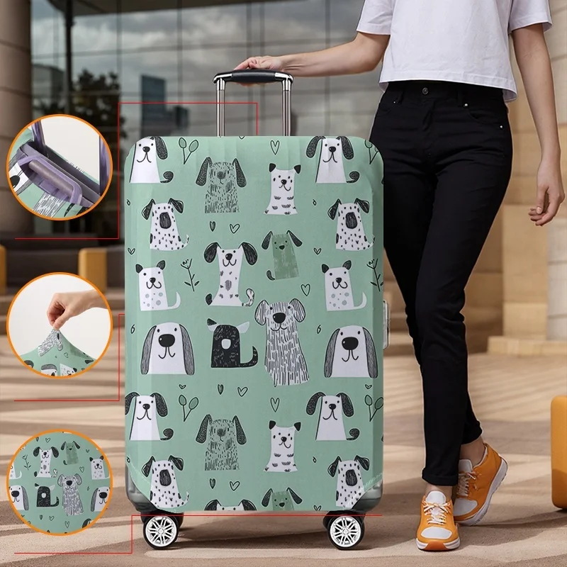Cute dog graffiti pattern luggage protection cover, suitable for 18-32 inch luggage covers, luggage handle gloves, travel access