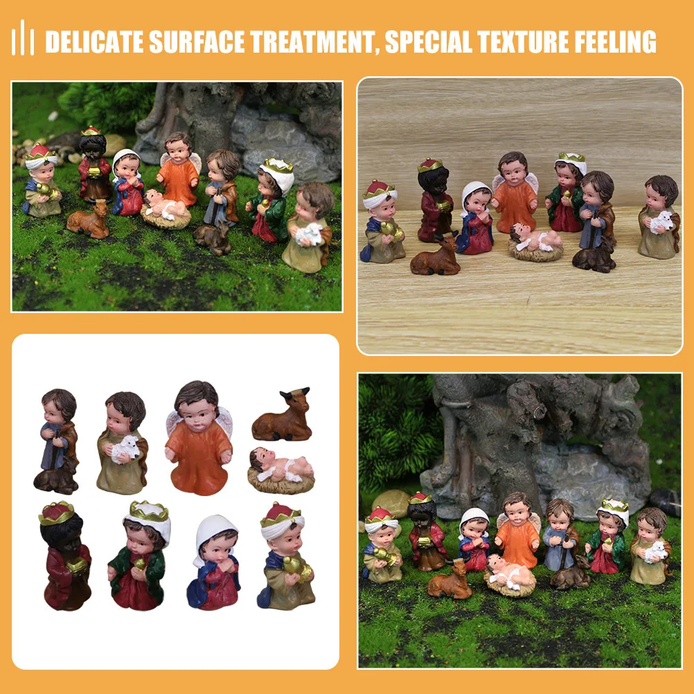 1Set Resin Jesus Nativity Set Small Desktop Nativity Figurines Creative Detailed Religious Christmas Decor for Household Church