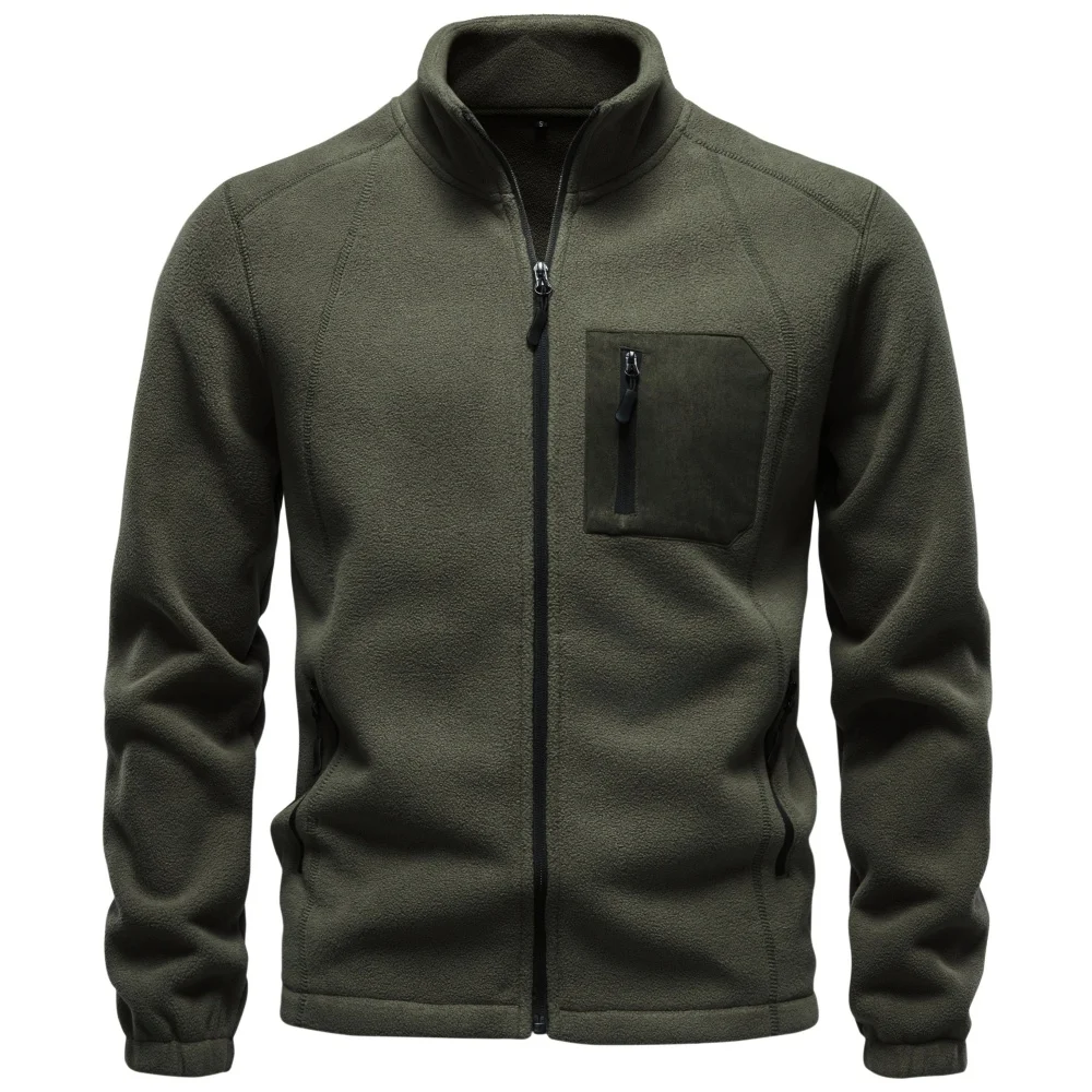 AIOPESON Herren Fleecejacke mit Reißverschluss, Stehkragen, Polarfleece-Sweatshirt, Thermo-Multitaschen-Outdoor-Freizeitjacke für Herbst und Winter – Detail 6
