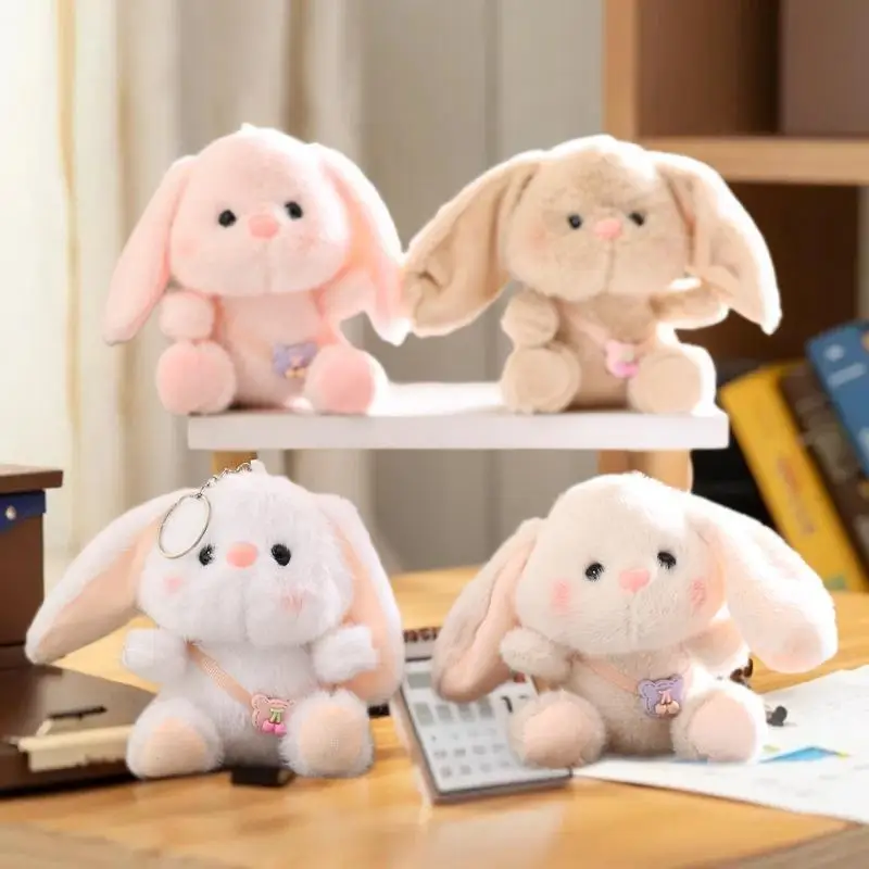 Cartoon Rabbit Stuffed Keychain Cute Soft Plush Bunny Doll Keyring Backpack Pendant Charm.