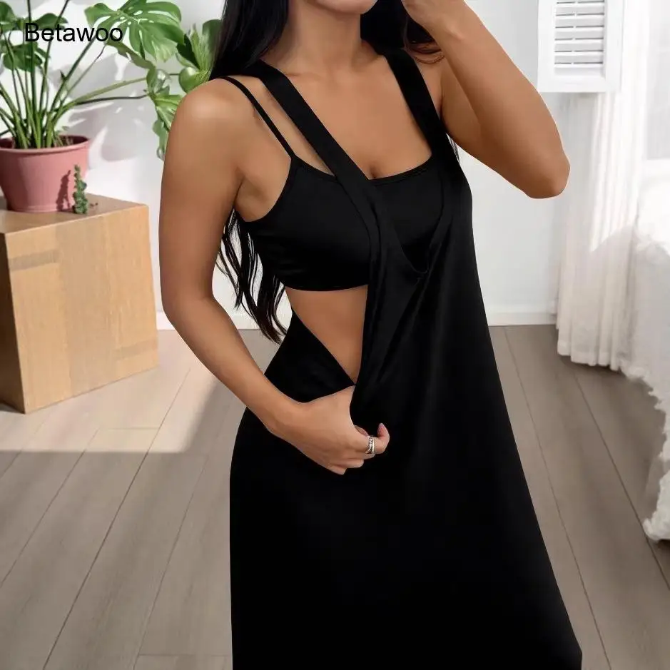Women Solid Color Layered Hollow Waist Sleeveless Casual Daily Beach Vacation Two Piece Set