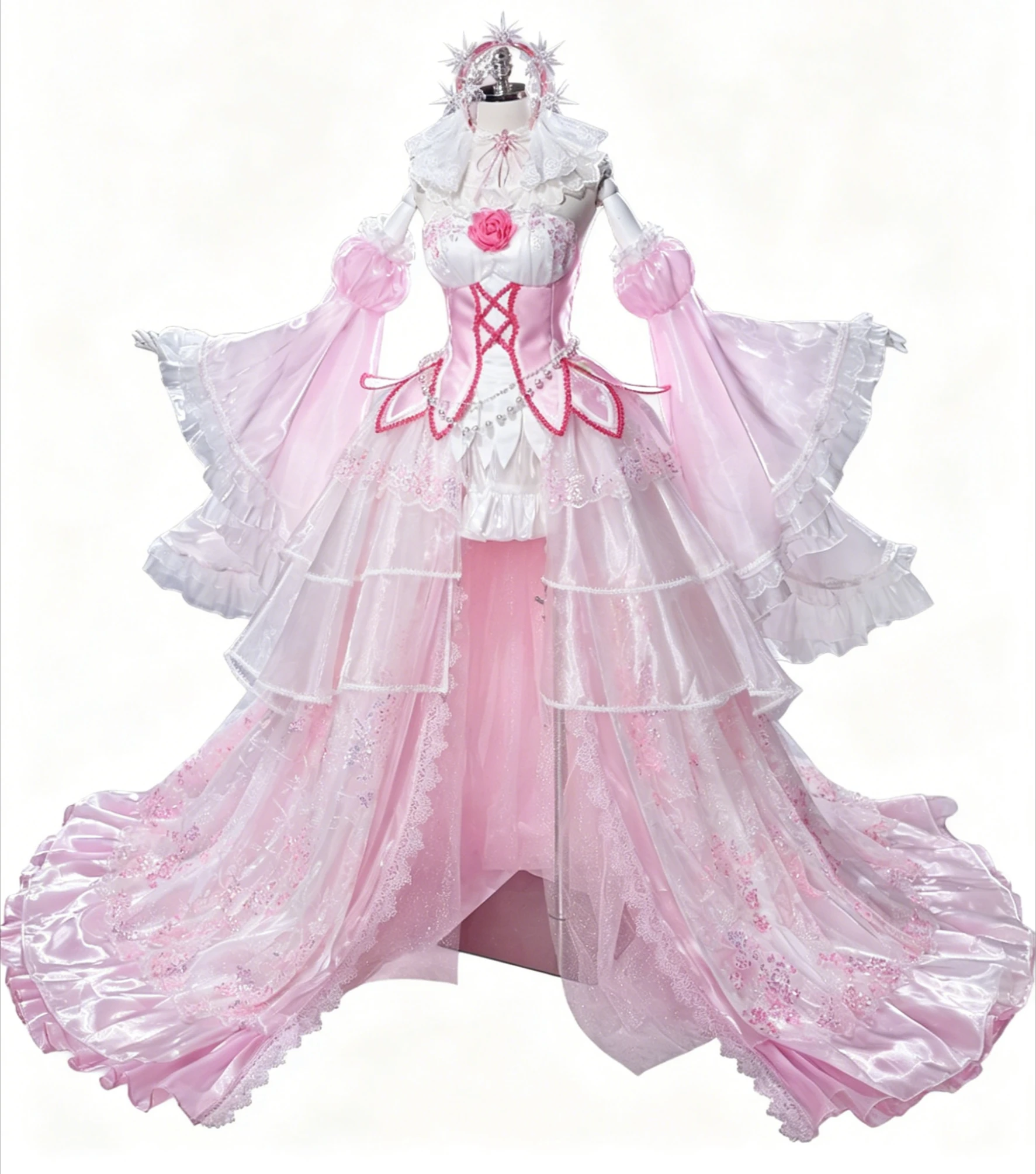 

Ram ReZero Cute Pink Crystal Dress Cosplay Costume Full Set for Women Halloween Comic Con Role Play Anime Party Outfit