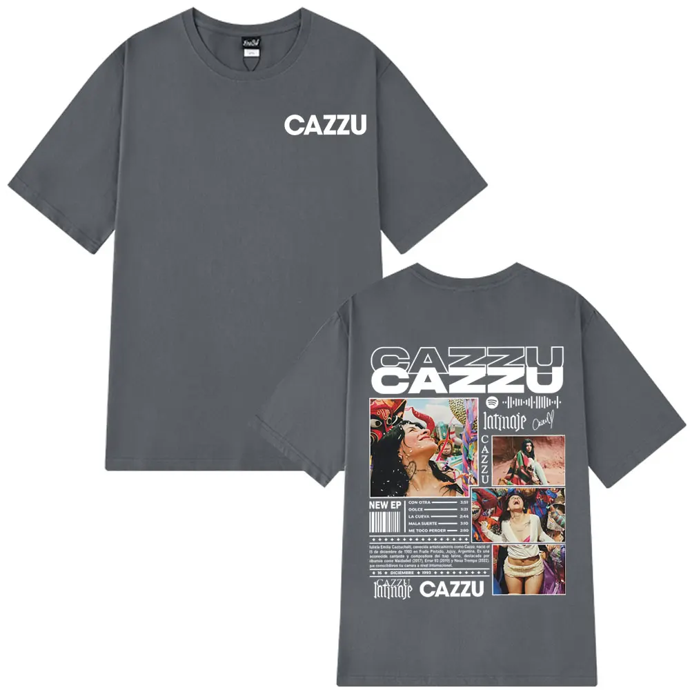 المغني Cazzu جولة 2025 على الوجهين طباعة تي شيرت الرجال النساء موضة تي شيرت القطن عادية س الرقبة الجمالية تي شيرت الشارع الشهير